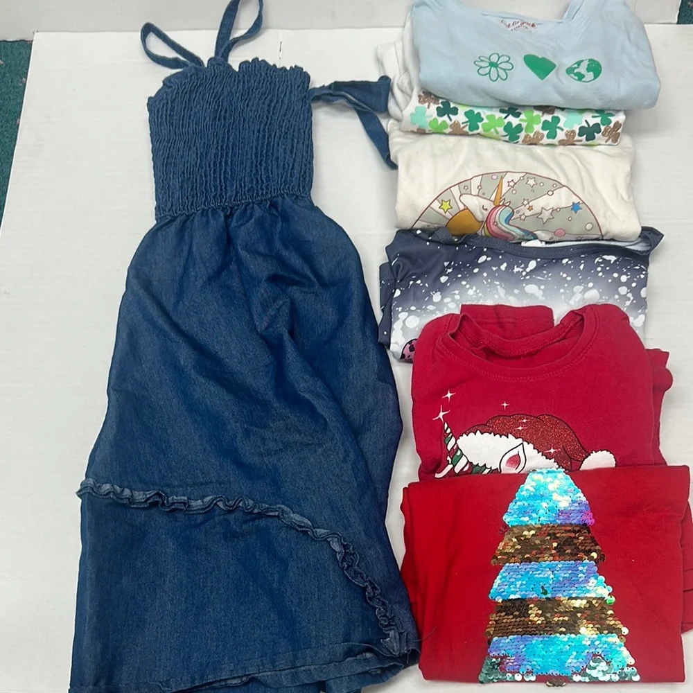 Blue Denim Kids Dress and Six Shirts